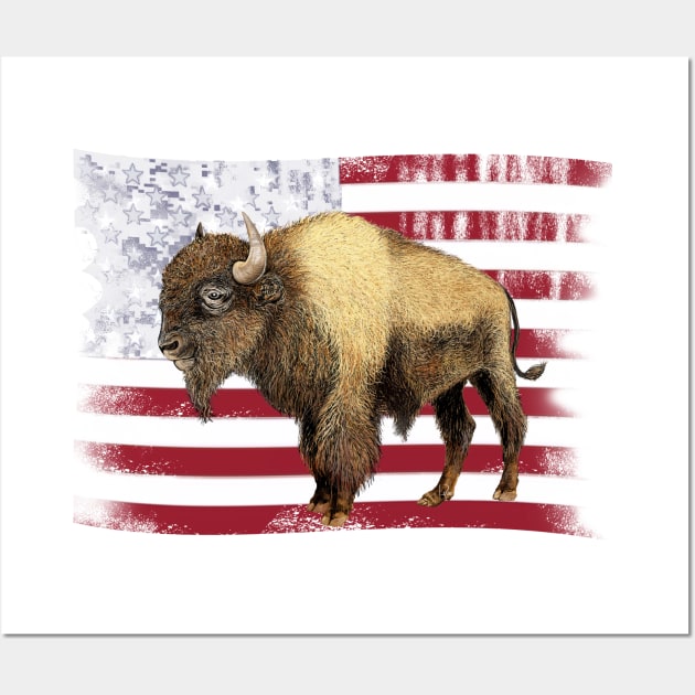 Buffalo Bison American Flag Art Wall Art by Dual Rogue